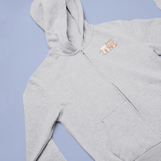 Boba-Loving Cat Couple Zip Hoodie