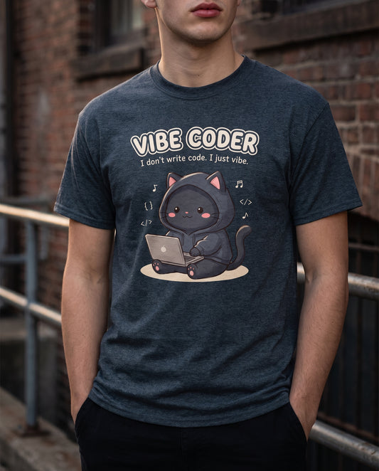 Vibe Coder Cat T-Shirt - Funny Coding Cat Shirt