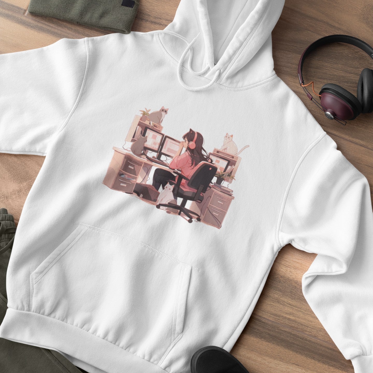 Geek Cat Mom's Workstation Hoodie