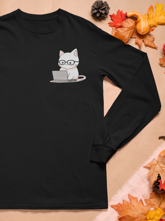 Nerd-Mode Engaged: The Geeky Cat Long Sleeve Tee