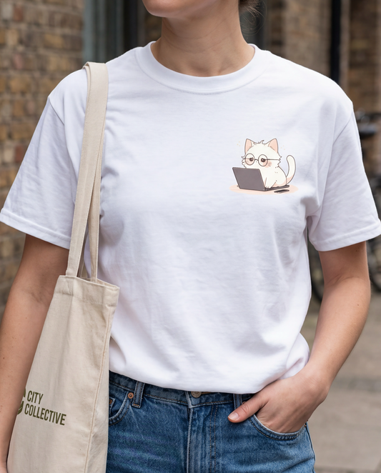 Nerd Neko: Cute Cat Working on Laptop T-Shirt