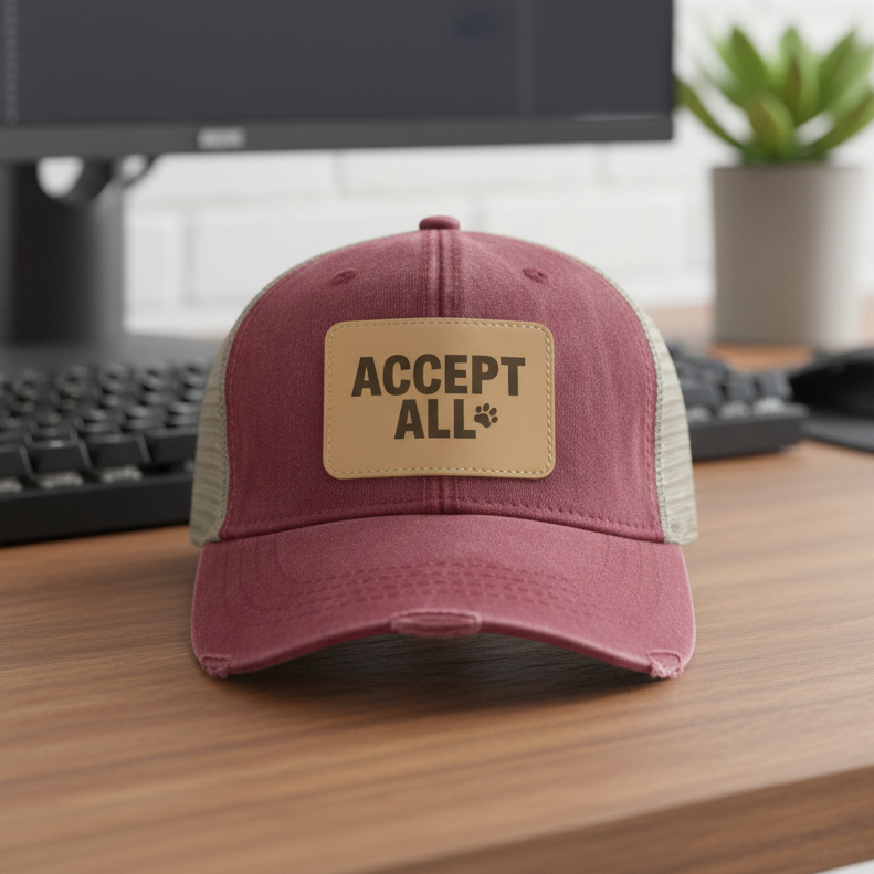 Accept All Trucker Hat | Vegan Leather Patch Cap for AI-Era Developers