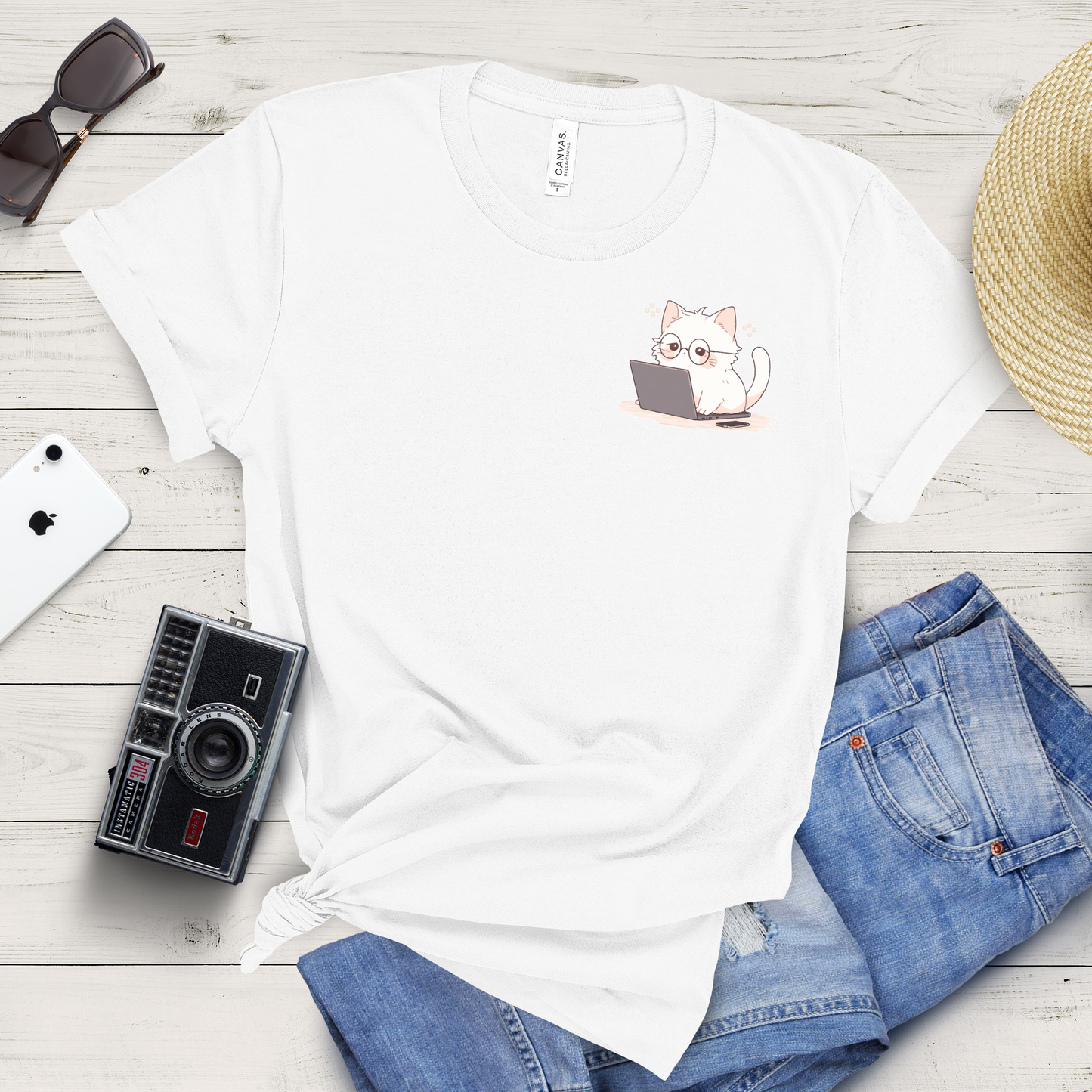 Nerd Neko: Cute Cat Working on Laptop T-Shirt