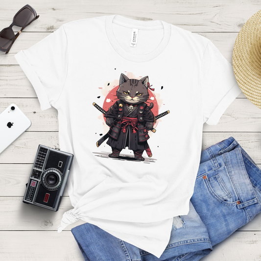 Cute Black Cat Samurai T-Shirt: Unleash the Meow-sashi Spirit!