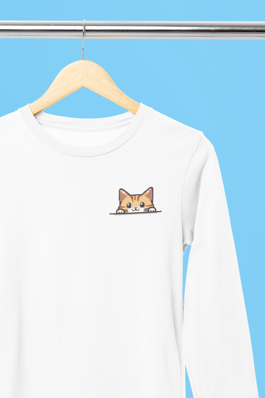Pixel Peek-a-Boo Cat Long Sleeve Tee