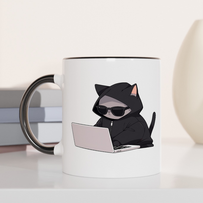 Cool Cat Hacker 11oz Ceramic Mug Two Tone Mug