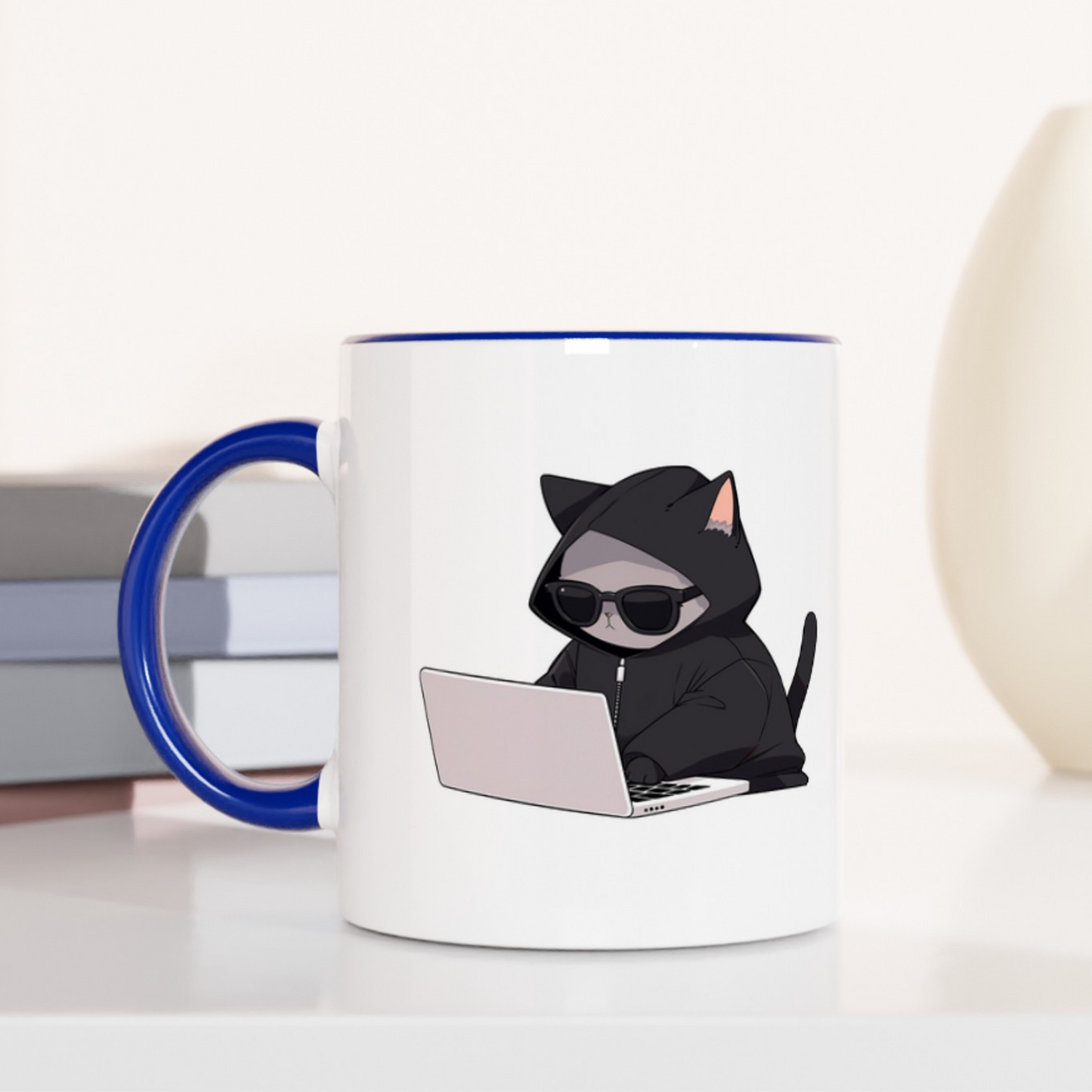 Cool Cat Hacker 11oz Ceramic Mug Two Tone Mug