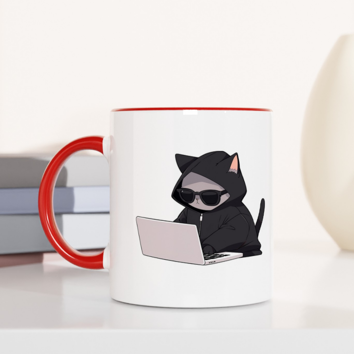 Cool Cat Hacker 11oz Ceramic Mug Two Tone Mug
