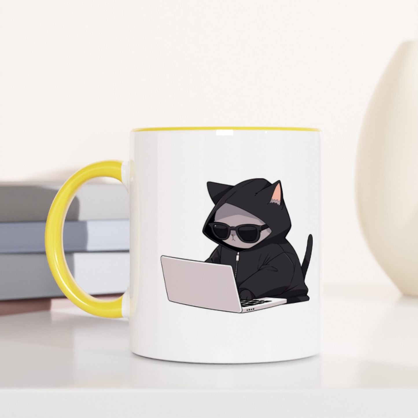 Cool Cat Hacker 11oz Ceramic Mug Two Tone Mug