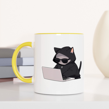 Cool Cat Hacker 11oz Ceramic Mug Two Tone Mug