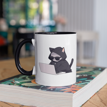 Cool Cat Hacker 11oz Ceramic Mug Two Tone Mug