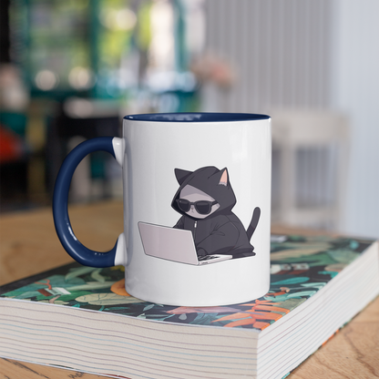 Cool Cat Hacker 11oz Ceramic Mug Two Tone Mug