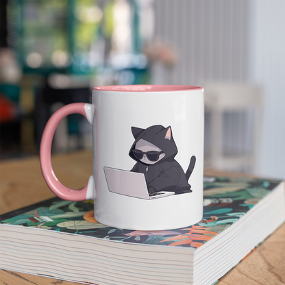 Cool Cat Hacker 11oz Ceramic Mug Two Tone Mug