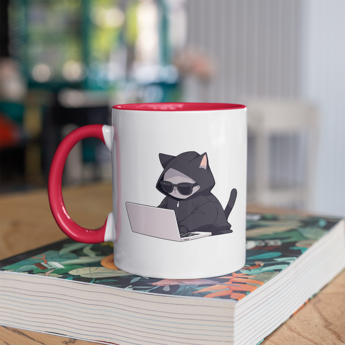 Cool Cat Hacker 11oz Ceramic Mug Two Tone Mug