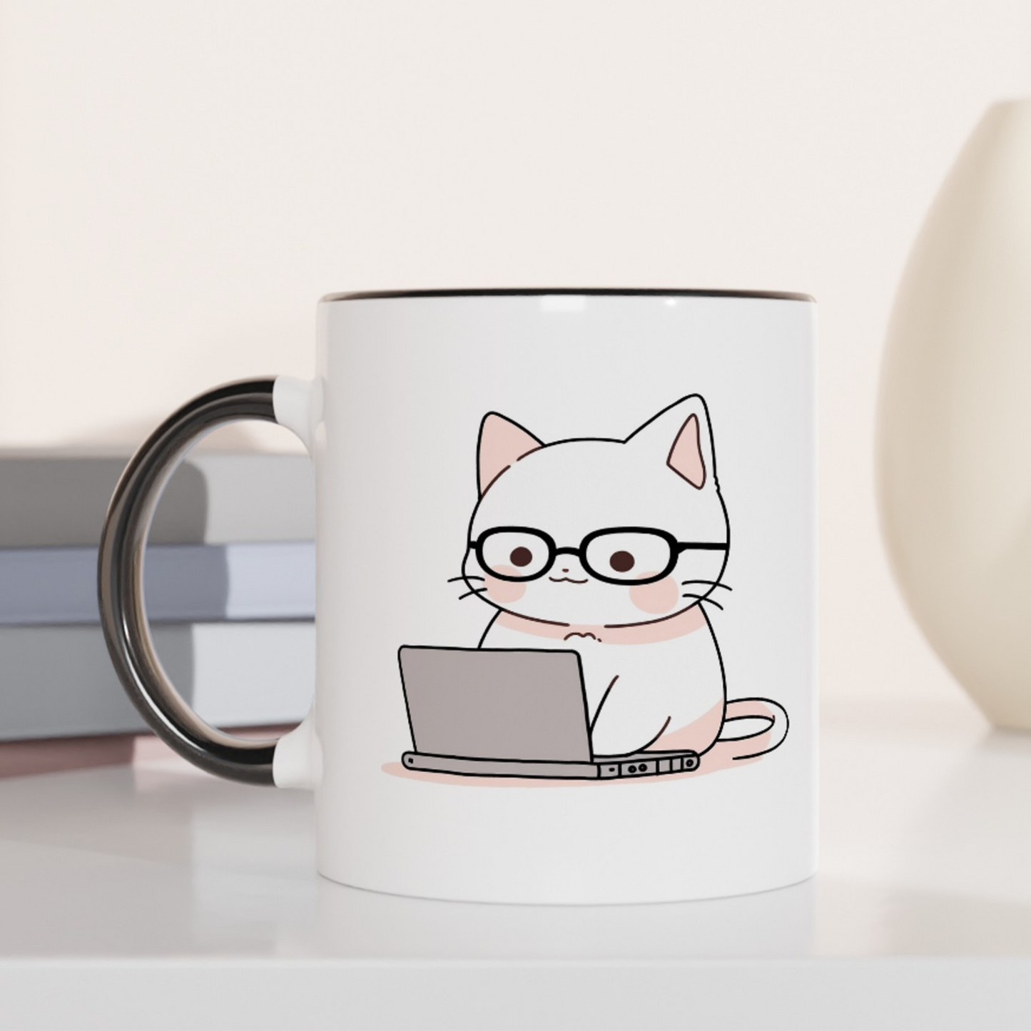 Nerd-Mode Engaged: The Geeky Cat 11oz Ceramic Two Tone Mug