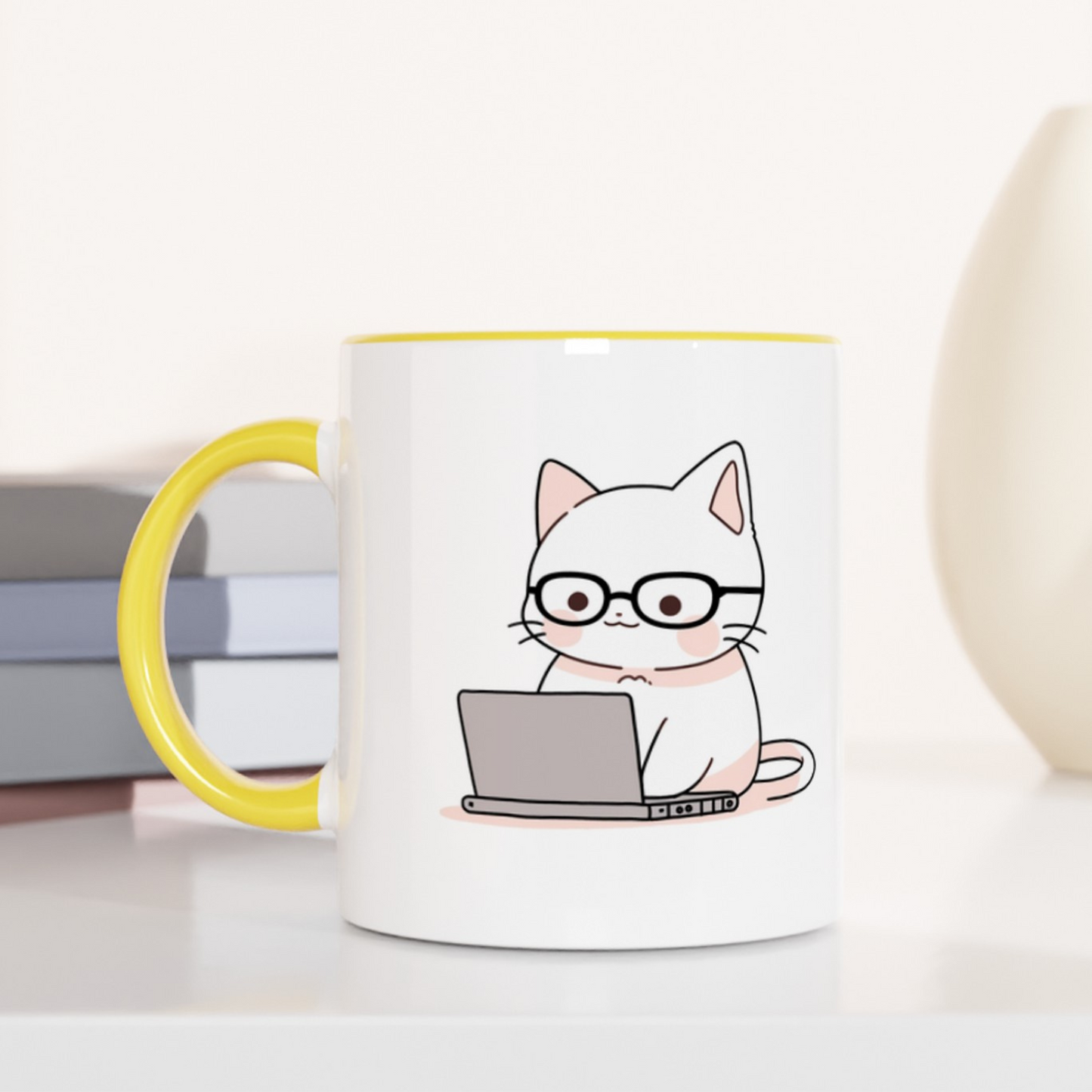Nerd-Mode Engaged: The Geeky Cat 11oz Ceramic Two Tone Mug