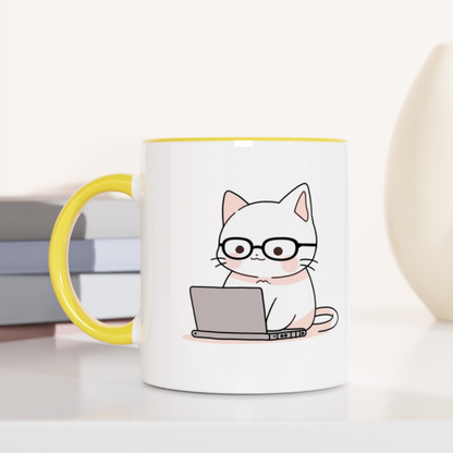 Nerd-Mode Engaged: The Geeky Cat 11oz Ceramic Two Tone Mug