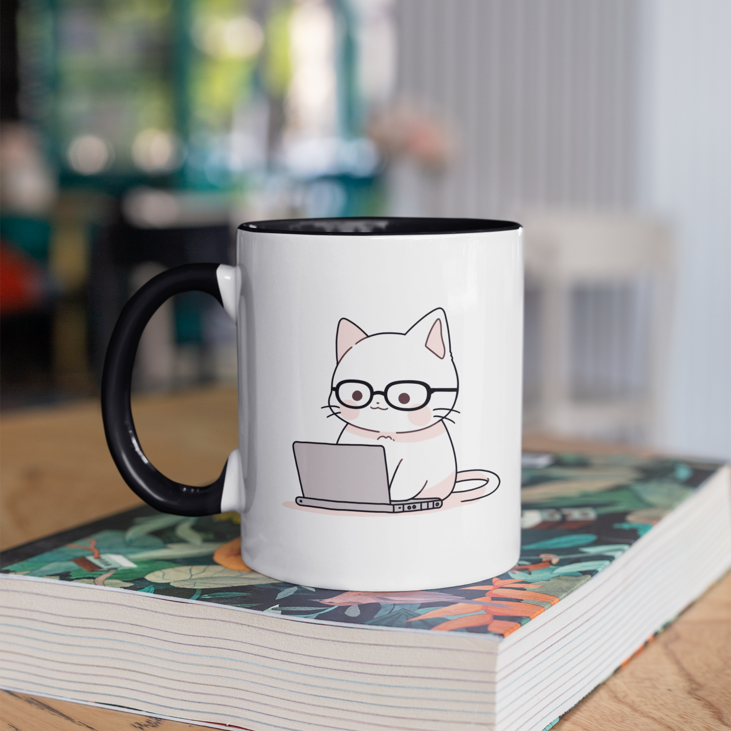 Nerd-Mode Engaged: The Geeky Cat 11oz Ceramic Two Tone Mug