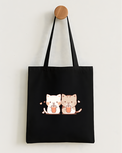 Boba-Loving Cat Couple Classic Tote Bag