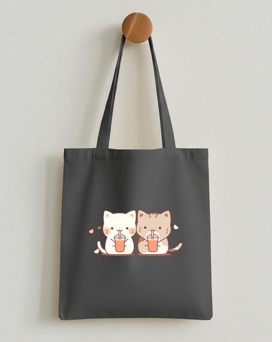 Boba-Loving Cat Couple Classic Tote Bag