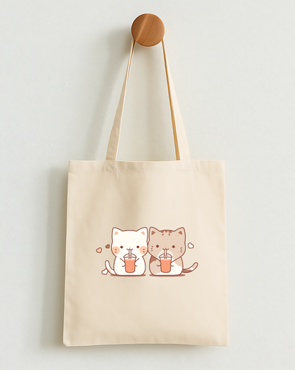Boba-Loving Cat Couple Classic Tote Bag