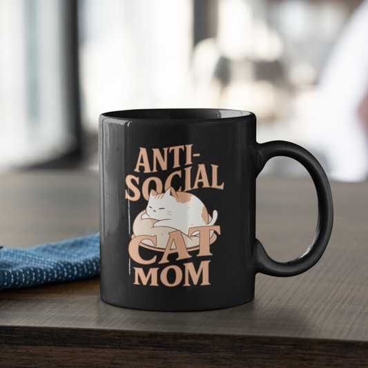 Anti-Social Cat Mom Black Coffee Mug