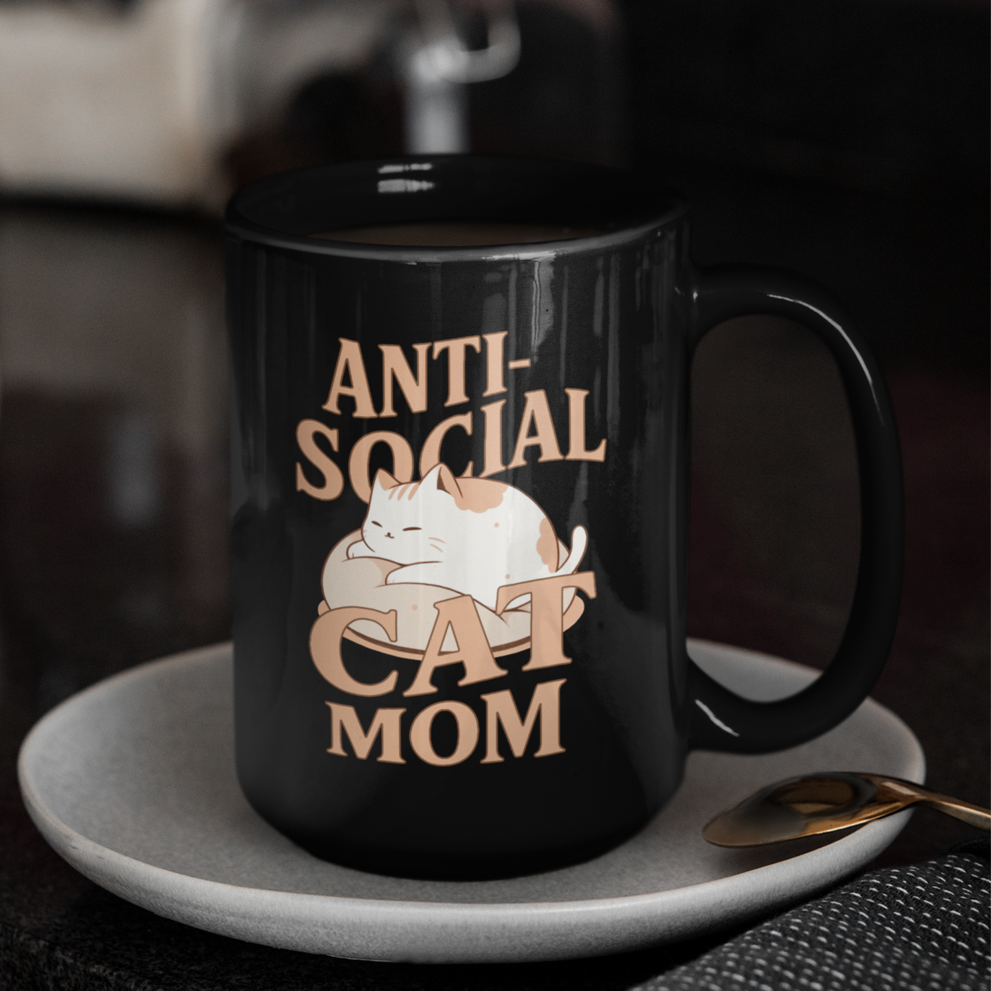 Anti-Social Cat Mom Black Coffee Mug