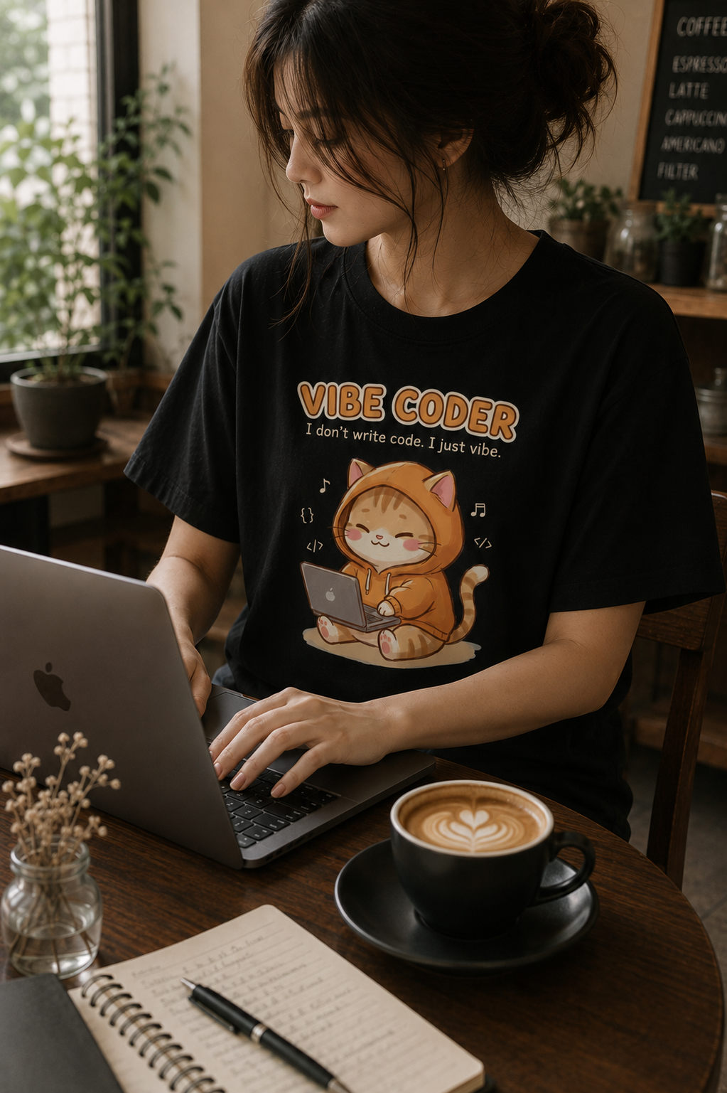 Orange Cat Vibe Coder T-Shirt - Funny Ginger Cat Coding Shirt