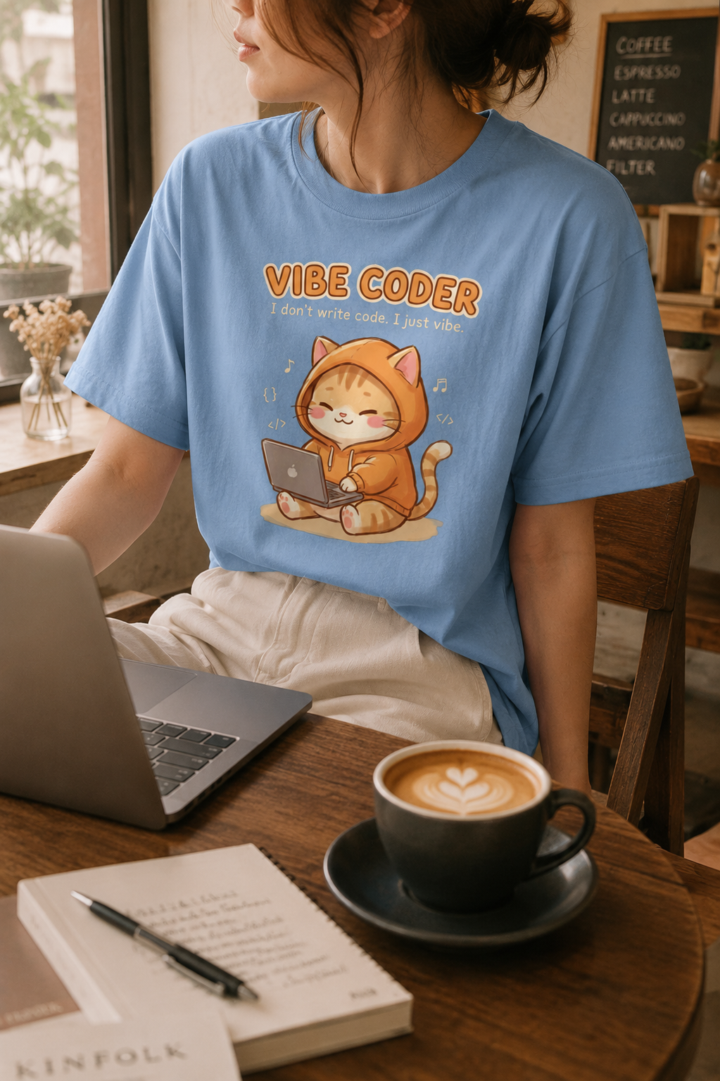 Orange Cat Vibe Coder T-Shirt - Funny Ginger Cat Coding Shirt