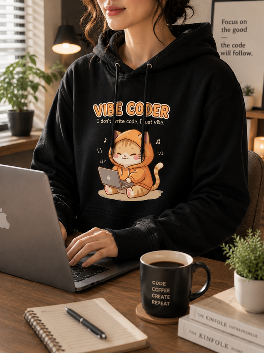 Orange Cat Vibe Coder Hoodie - Funny Ginger Cat Coding Hoodie