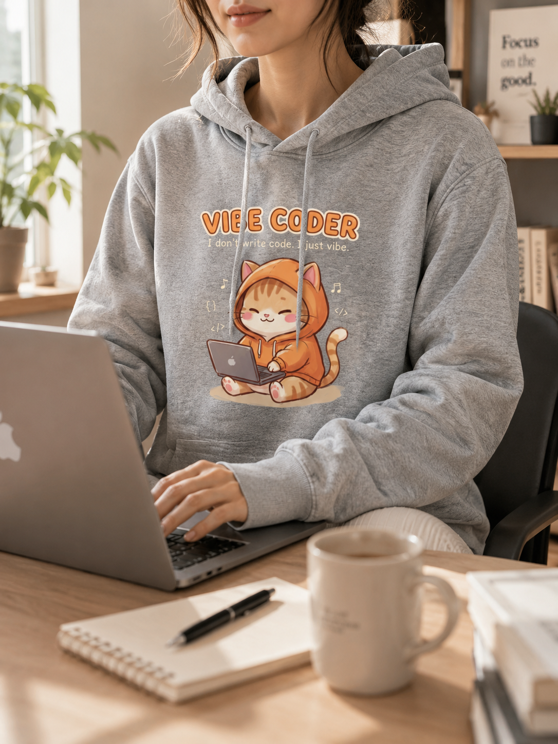 Orange Cat Vibe Coder Hoodie - Funny Ginger Cat Coding Hoodie