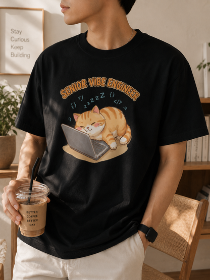 Senior Vibe Engineer Cat T-Shirt - Funny Software Engineer Shirt