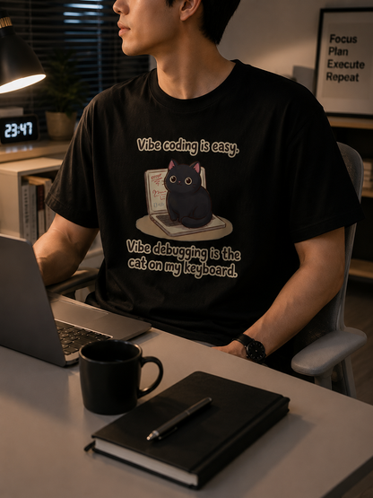 Vibe Debugging Cat T-Shirt - Funny Programmer Cat Shirt