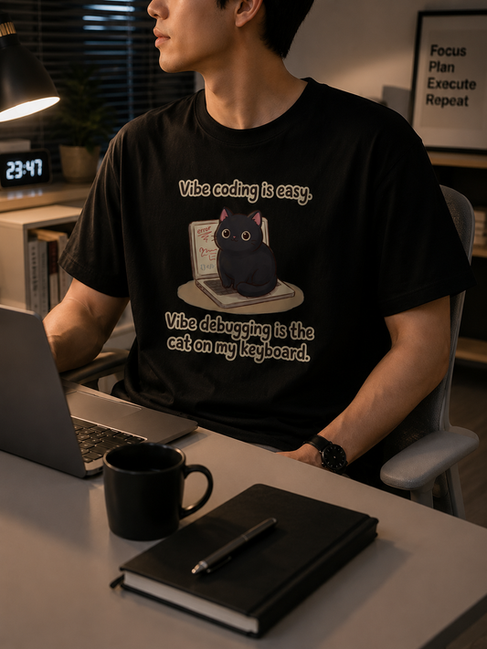 Vibe Debugging Cat T-Shirt - Funny Programmer Cat Shirt