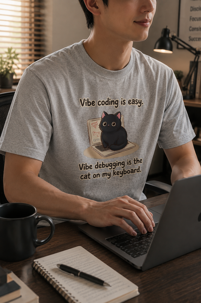 Vibe Debugging Cat T-Shirt - Funny Programmer Cat Shirt