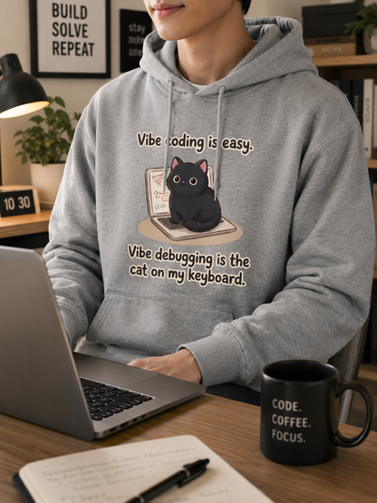 Vibe Debugging Cat Hoodie - Funny Programmer Cat Hoodie