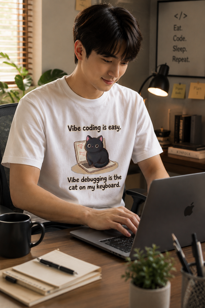Vibe Debugging Cat T-Shirt - Funny Programmer Cat Shirt