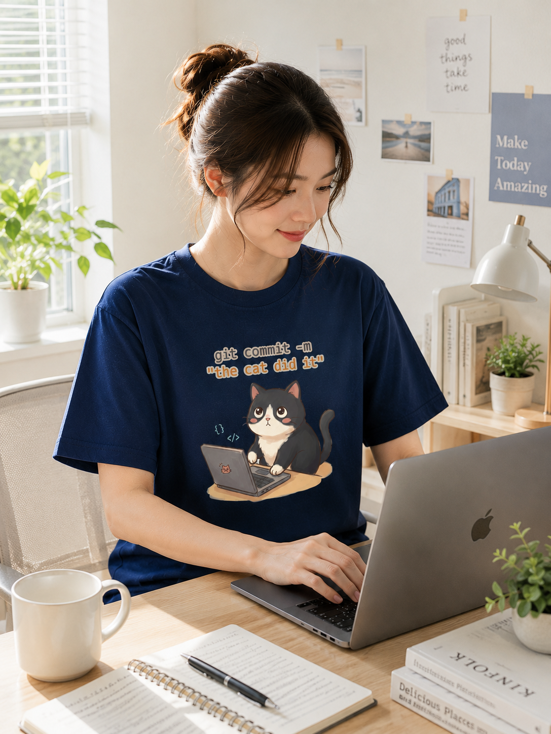 The Cat Did It Git Commit T-Shirt - Funny Programmer Shirt