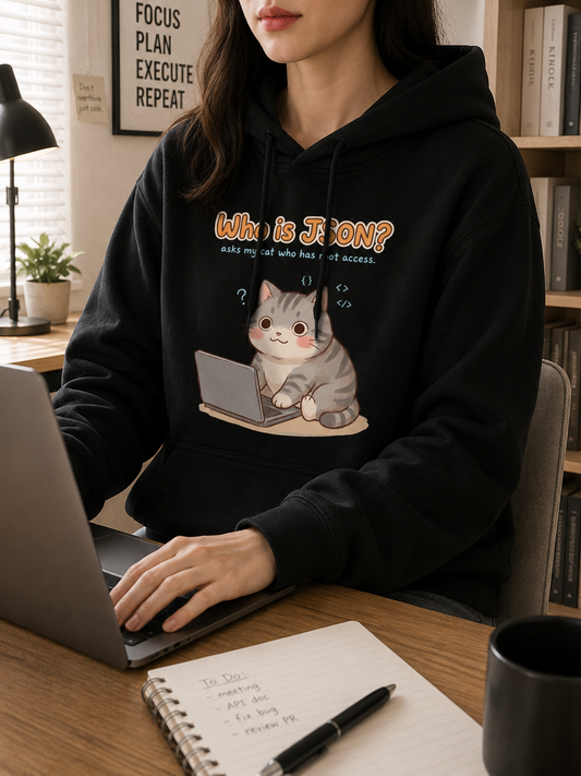 Who Is JSON Cat Hoodie - Funny Vibe Coding Meme Hoodie