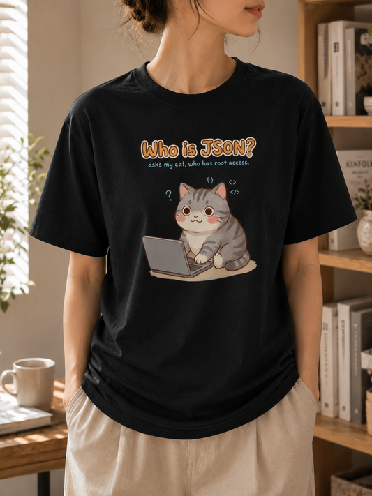 Who Is JSON Cat T-Shirt - Funny Vibe Coding Meme Shirt