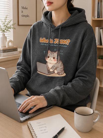 Who Is JSON Cat Hoodie - Funny Vibe Coding Meme Hoodie