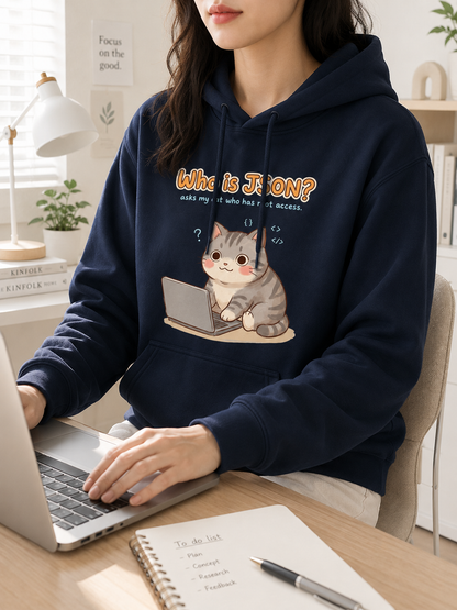 Who Is JSON Cat Hoodie - Funny Vibe Coding Meme Hoodie