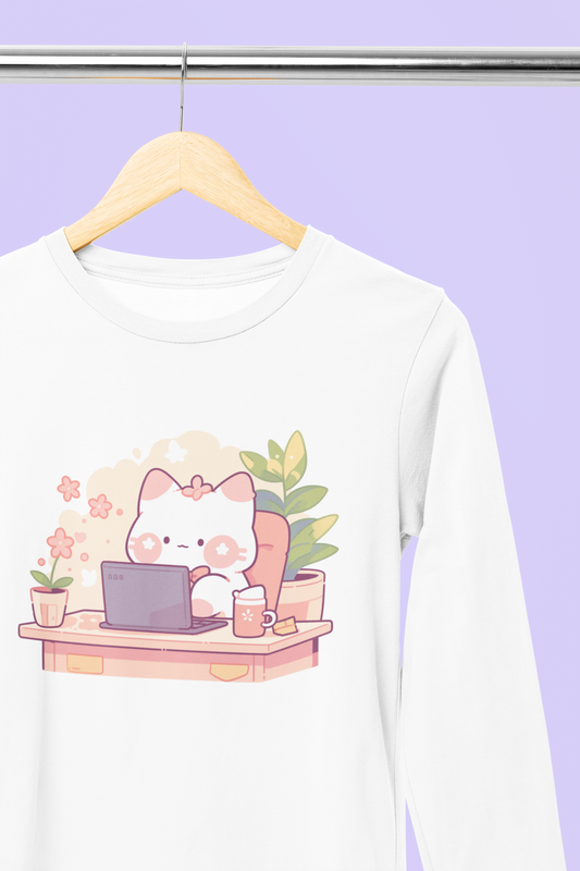 The Purr-fect Administrator Long Sleeve Tee – Work in Comfort with a Cute Admin Cat!
