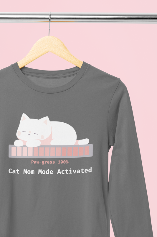 Cat Mom Mode Activated" long sleeve tee