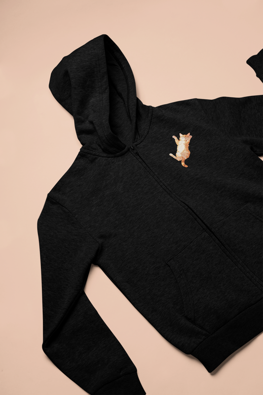 Orange Tabby Dreams: Laid-Back Cat Zip Hoodie