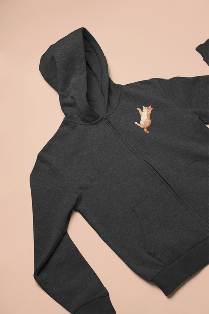 Orange Tabby Dreams: Laid-Back Cat Zip Hoodie