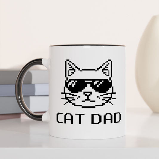 Pixel Cat Dad 11oz Ceramic Two Tone Mug