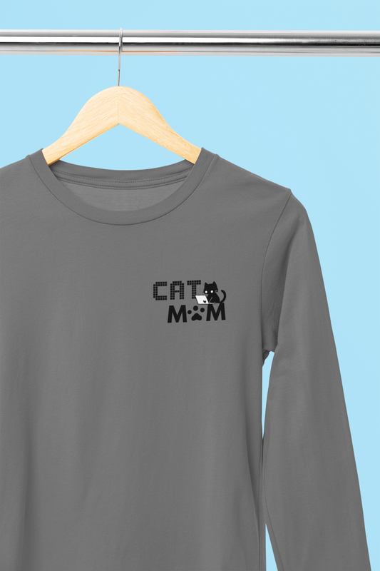 Coding Cat Mom Pocket Style Long Sleeve Tee