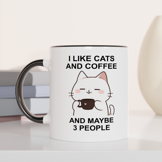 I Like Cats and Coffee and Maybe 3 People 11oz Ceramic Two Tone Mug