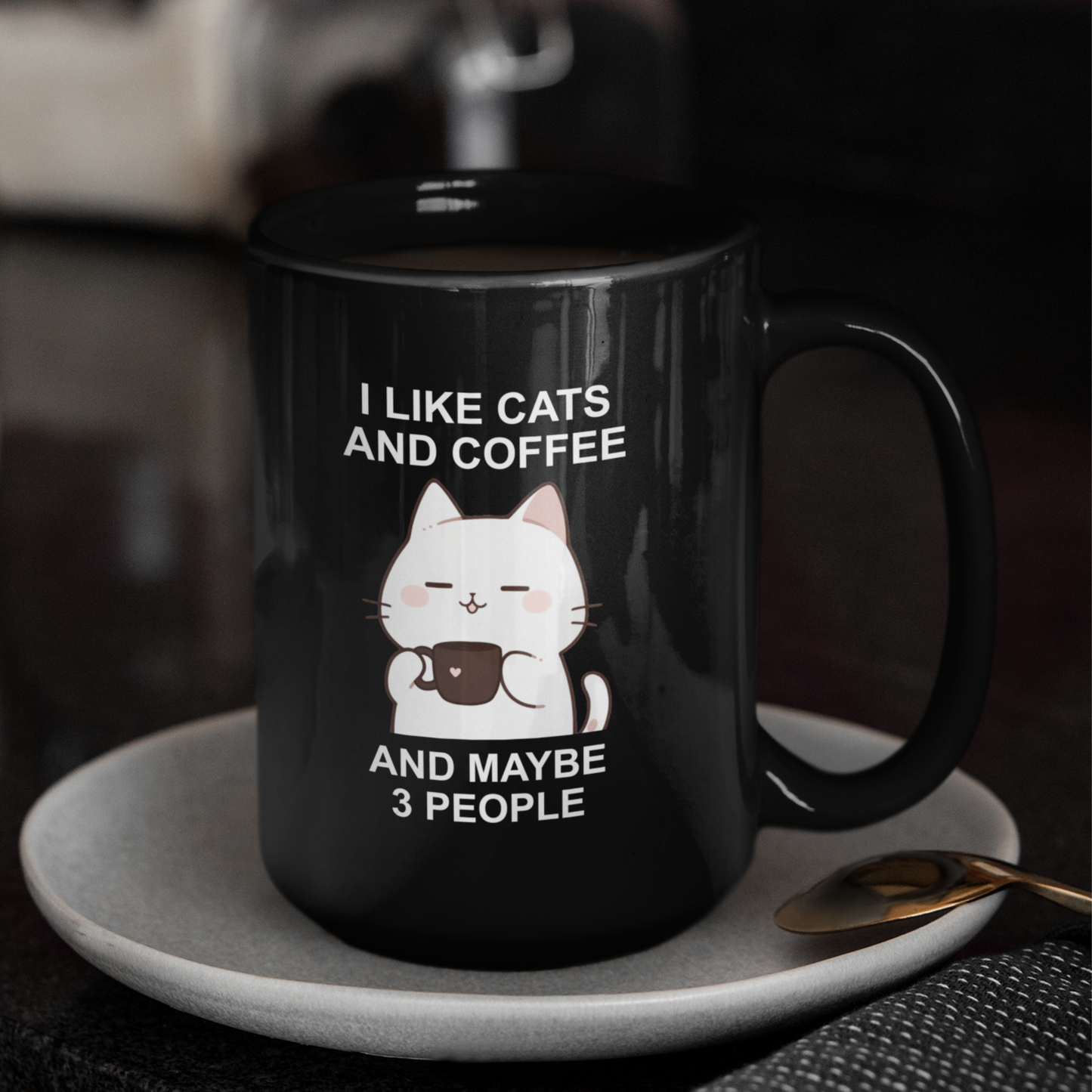 I Like Cats and Coffee and Maybe 3 People Black Coffee Mug